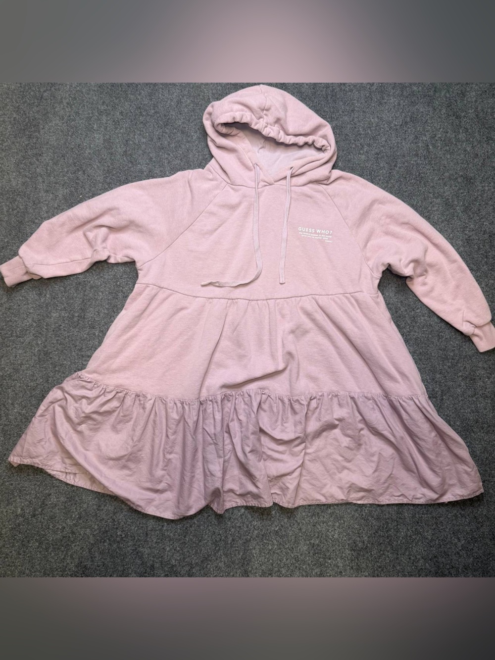 Sela Women Hoodie Dress Pink Oversized Long Sleeve Peplum Hem Size L Casual
